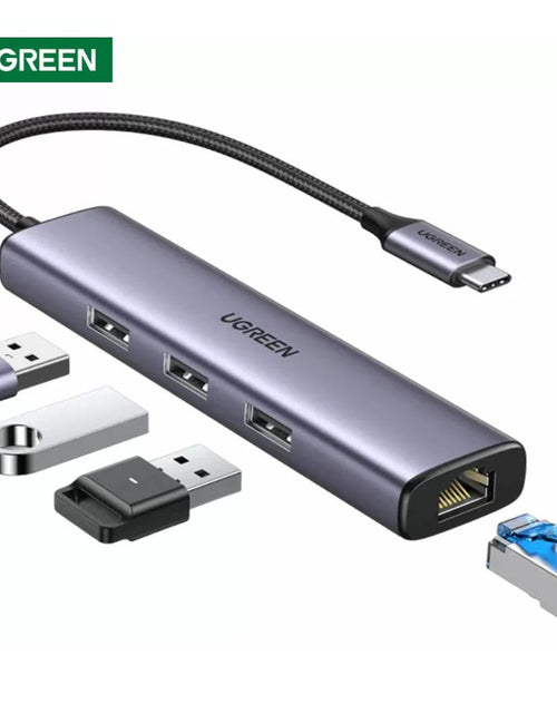 Load image into Gallery viewer, UGREEN USB-C to 3×USB3.0 Hub+RJ45) Ethernt Adapter60600
